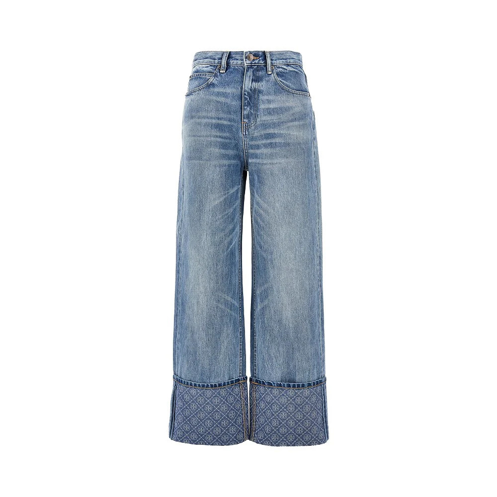 Tory Burch Straight Leg Jeans With T Monogram Motif